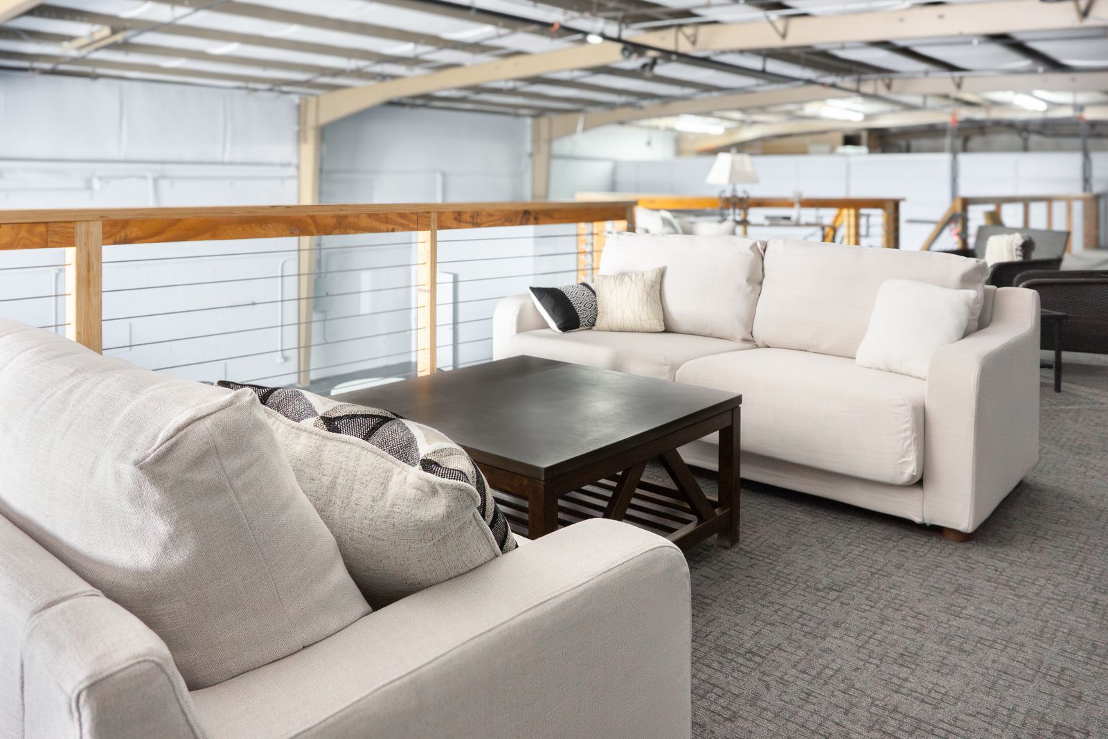 Lounge seating with a coffee table in the Loft