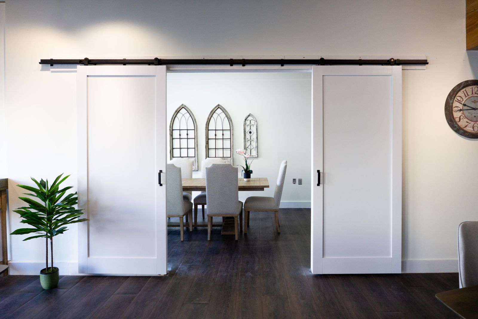 Sliding barn doors opening into the private signing office